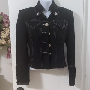 Chic Black Women's Blazer with Silver Accents